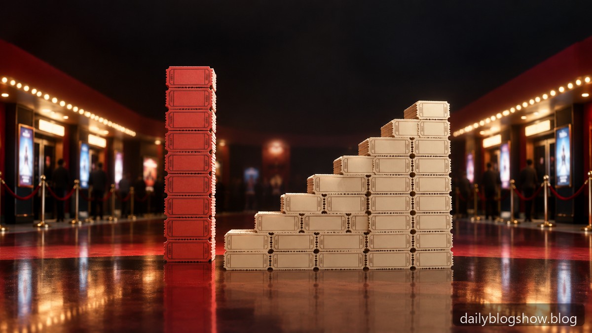 영화관 로비에서 하루치 표와 누적 표를 비유한 두 개의 구조물