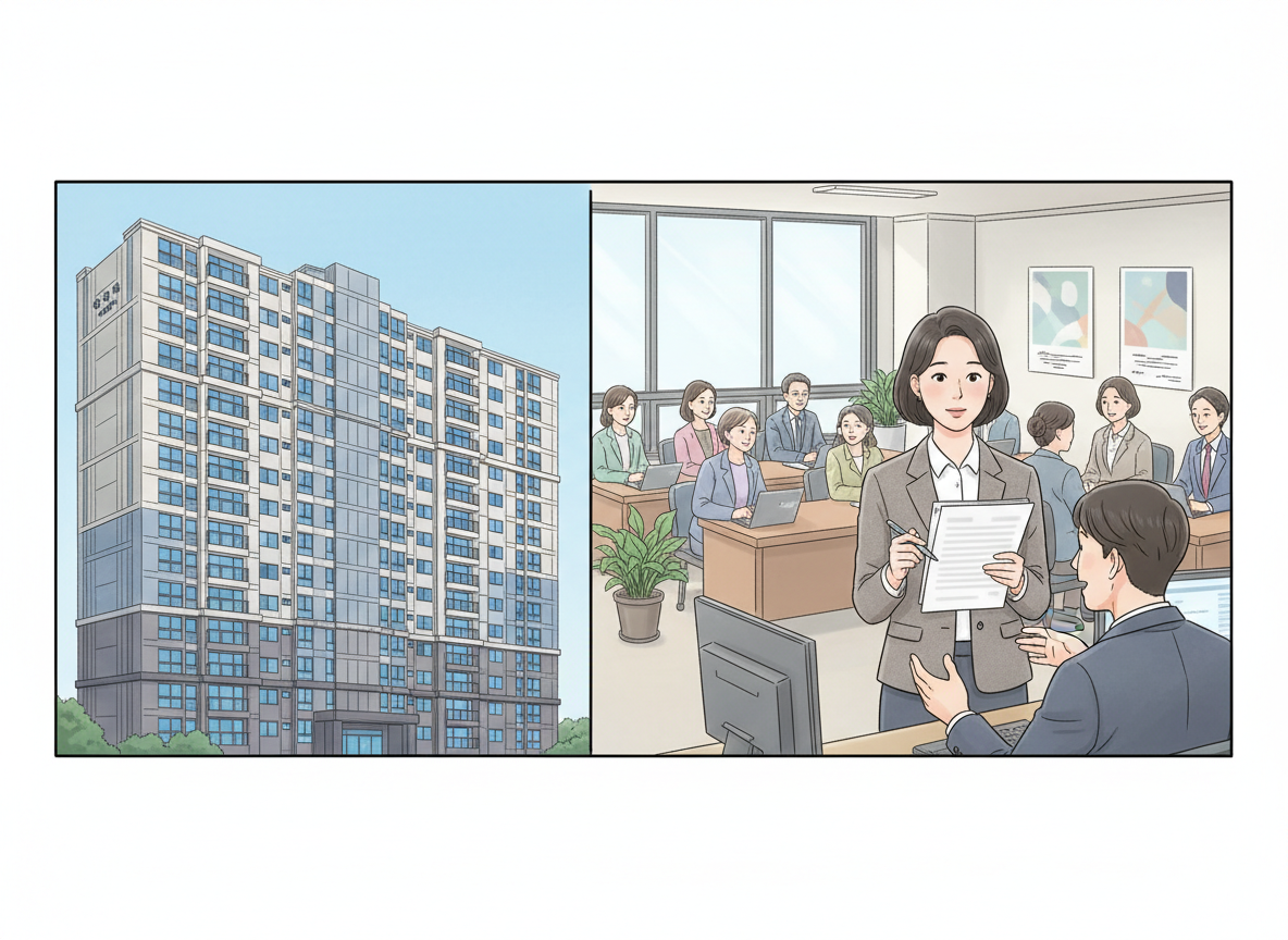 현장 접수가 필요한 공공임대 신청을 상징하는 장면